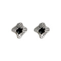 Black CZ Soft Square Stud Earrings Silver Gold Frames view 5