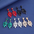 Aqua Green Leaf Tassel Crystal Five Designs Metal Dangle Earrings view 2