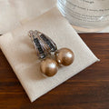 Champagne Faux Pearl Drop Hoop Earrings in Two Metal Tones view 6