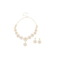 Pearl Flower Rhinestone Necklace Drop Earrings Gold Set view 5