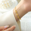 Dual Chain Smiley Face Disc Bracelet Gold Steel Tone view 6