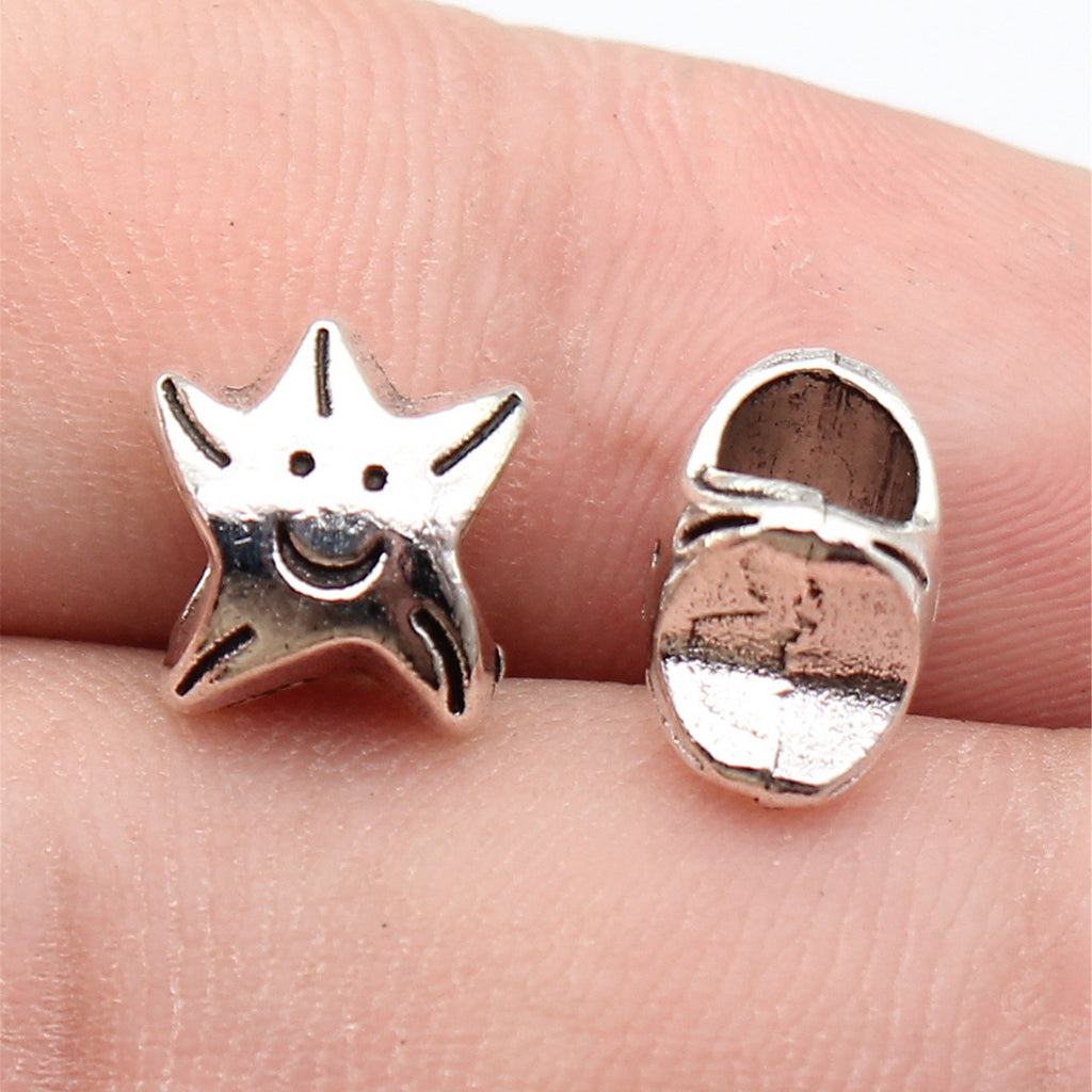 10x9.3x7mm 1.3g Antique Silver Zinc Alloy Smiley Starfish Large Hole Beads for Bracelet Jewelry Making