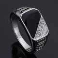 Black Rectangular Signet Ring In Three Polished Metal Tones view 1