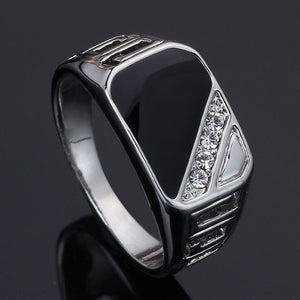 Black Rectangular Signet Ring In Three Polished Metal Tones