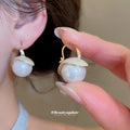 Pearl Cherry Flower Stud And Gold Tone Hoop Earrings view 4