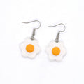 Silver Tone White Flower Shaped Fried Egg Hook Earrings view 5