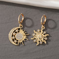 Gold Tone Crystal Sun and Moon Huggie Drop Earring Pairs view 4