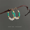 Gold Turquoise Pearl Beaded Hoop Earrings Pair Set view 4