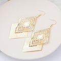 Gold and Silver Layered Diamond Geometric Long Hook Earrings view 1
