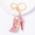 Rhinestone High Heel Shoe Keychain Gold Tone Metal Charm view 1
