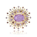 Gold Sunburst Cracked Glass Oval Rhinestone Brooch Pin view 5