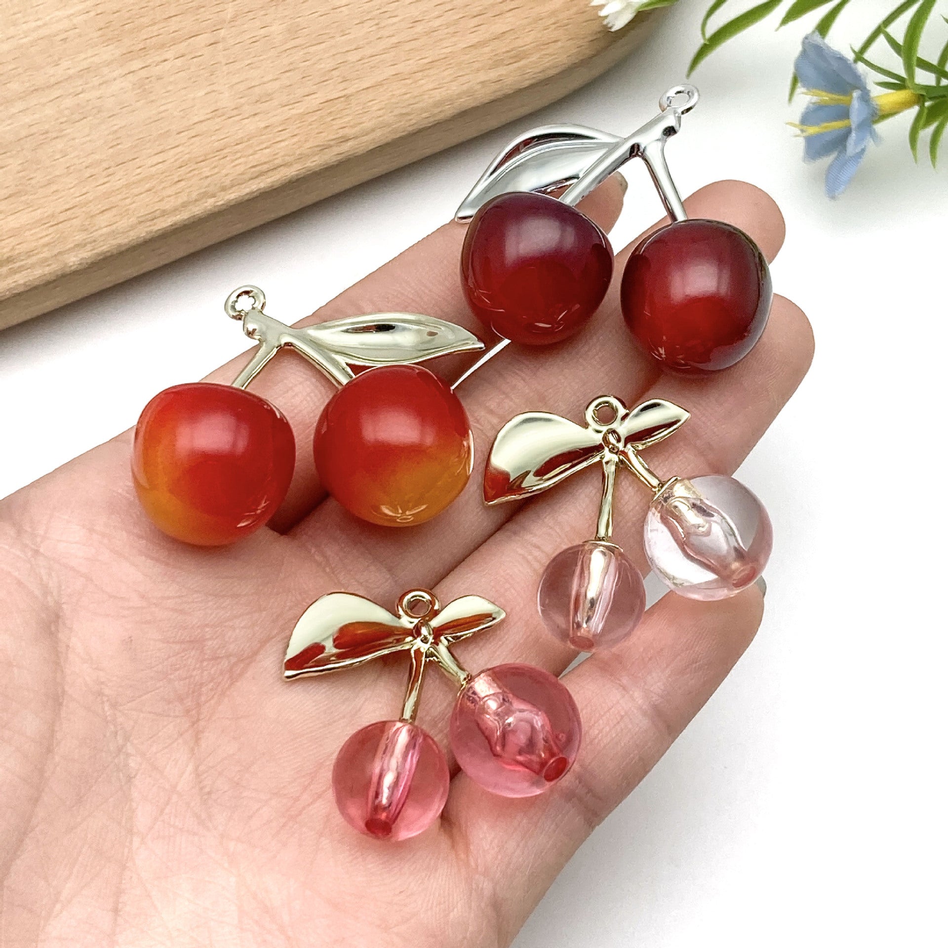 Translucent Acrylic Red Cherry Fruit Charm Pendant for DIY Earrings Necklace Keychain