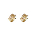 Gold Crystal Wheat Leaf Huggie Hoop Earrings Pave Pair view 5