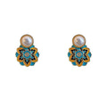 Pearl Stud Earrings With Blue And Gold Floral Enamel view 5
