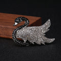 Crystal Black Swan Brooch With Sweeping Pink or Silver Wing view 2