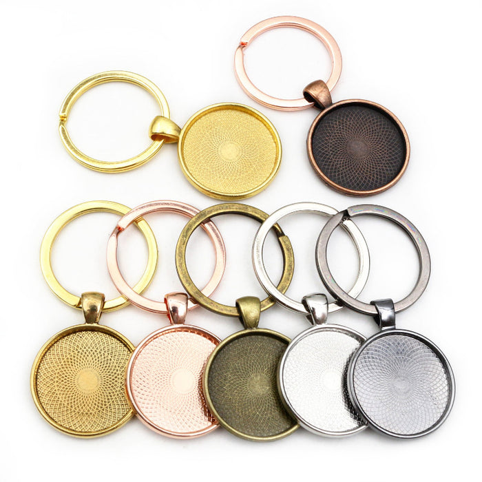Round Bezel Tray Keychains in Six Mixed Metal Finishes