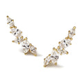 Gold White Gold Olive Leaf Climber Stud Earrings Clear view 4