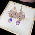 Pink Floral Crystal Drop Statement Earrings in Two Designs view 7