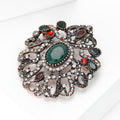 Antique Copper Openwork Flower Brooch Green Oval Center Stone view 2