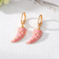 Gold Tone Colorful Enamel Horn Charm Huggie Drop Earrings view 3