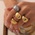 Wide Dome Crystal Pave Statement Ring Gold Steel Tone Band view 3