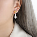 Asymmetric Gold Drip Enamel Drop Earrings White Brown view 4