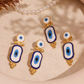 Blue White Enamel Evil Eye Drop Earrings Gold Steel view 3