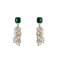 Green Square Stud Pearl Grape Cluster Drop Earrings view 5