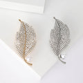Crystal Leaf Brooch With Pearl in Gold or Silver Tone view 1