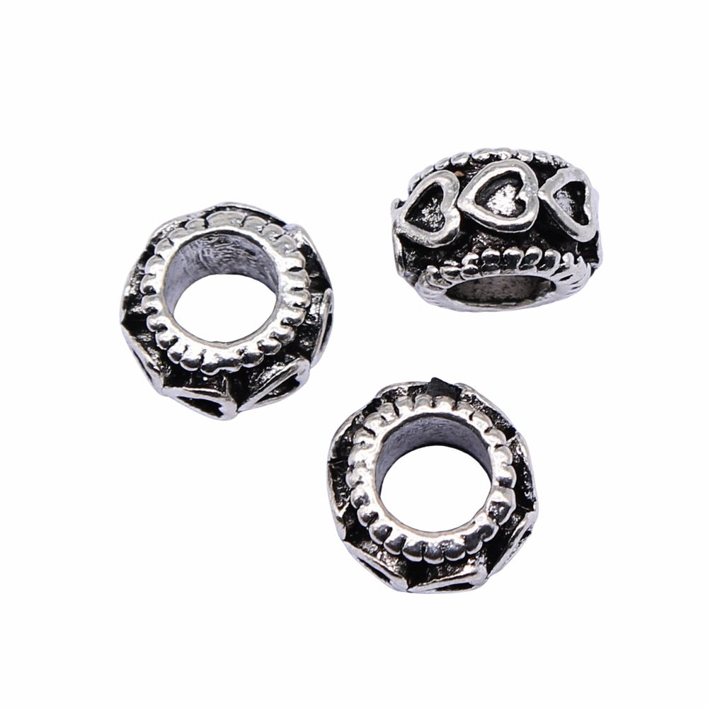 10x6mm 1.6g Antique Silver Zinc Alloy Heart Large Hole Beads for Bracelet Necklace Jewelry Making