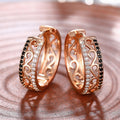 Rose Gold Tone Black White Crystal Scroll Huggie Earrings view 3