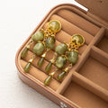 Olive Green Bead Gold Tone Long Chandelier Earrings view 2