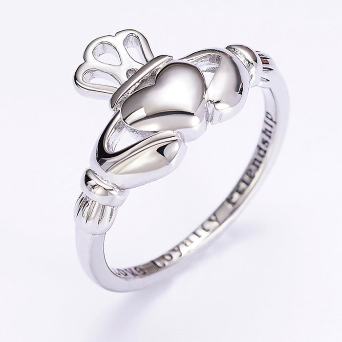 Silver Claddagh Ring Heart Hands Crown Love Loyalty Band