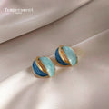 Two Tone Blue Enamel Cross Geometric Stud Earrings Gold view 1
