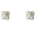 White Camellia Flower Stud Earrings Gold Rim Shell Finish view 5