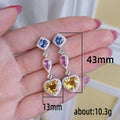 Multicolor Triple Heart Crystal Drop Earrings Polished Metal Earrings view 5