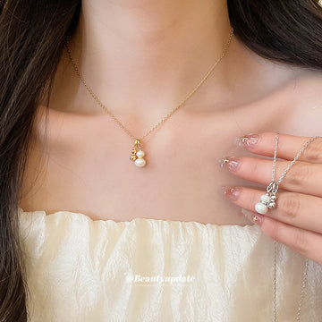 Double Faux Pearl Gourd Pendant Necklaces with Decorative Details