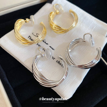 Twisted Wire Open C Hoop Clip On Earrings Statement Pair