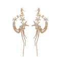 Crystal Crescent Drop Earrings with Star and Chain Tassels view 5