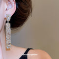 Gold and Silver Tone Textured Bar Drop Earrings Statement Jewelry view 3