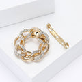 Interlocking Ring Chain Brooch With Clear Crystals in Gold Tone view 3