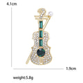 Colorful Rhinestone Violin Brooch in Green and Red view 5