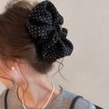 White Black Polka Dot Fabric Ruffle Large Hair Claw Clip view 4