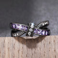 Black Metal Purple Baguette Cross Clear Accent Ring Alloy view 3