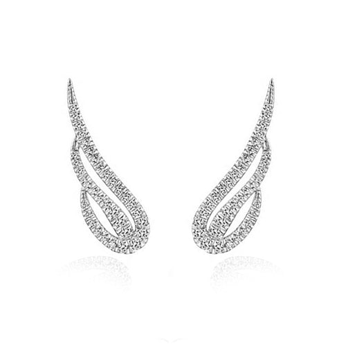 Pair of white gold angel wing pave studs tip-up on white background