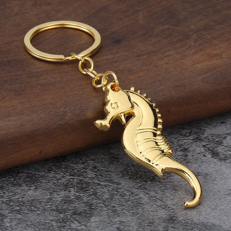 Realistic Seahorse Metal Keychain, Cute Ocean Animal Key Ring Pendant