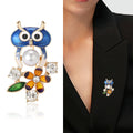 Blue Owl With Flower Brooch With Polished Metal And Sculpted Decorative Details view 2