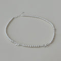 White Pearl Bead Choker Necklace Silver Bow Accents view 4