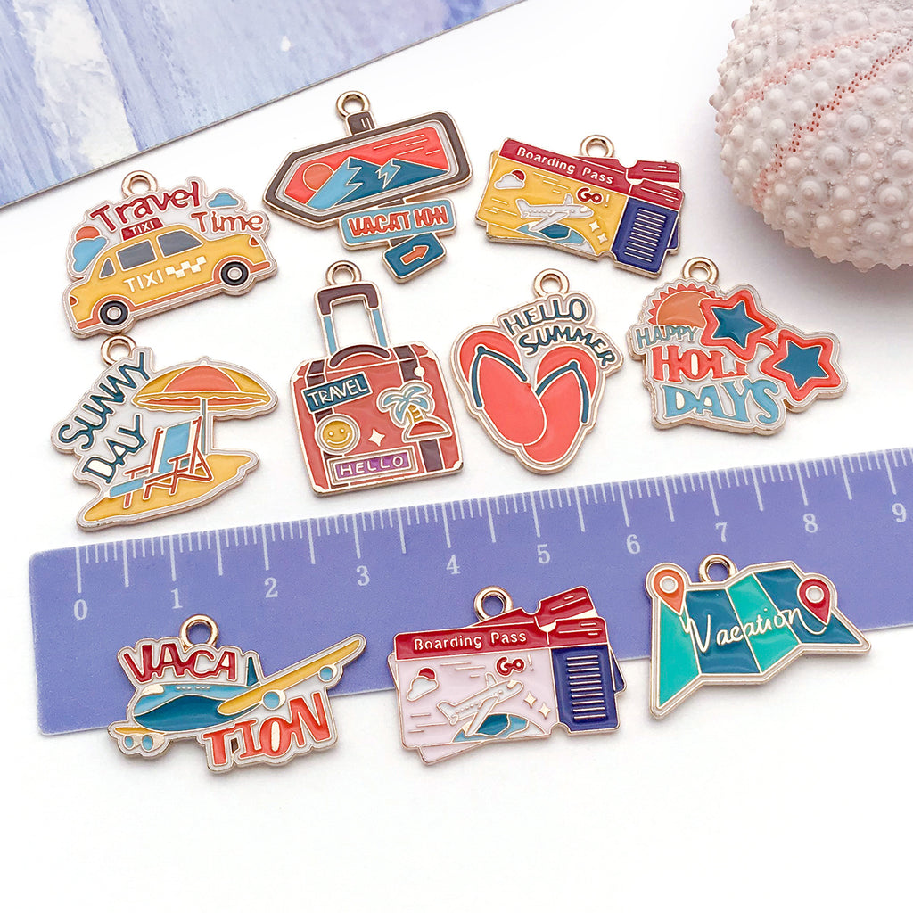 Enamel Zinc Alloy Cartoon Car Taxi Luggage Tag Charm Pendant for Earrings and Necklaces