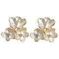 Gold Tone White Triple Flower Cluster Stud Earrings For Women view 5